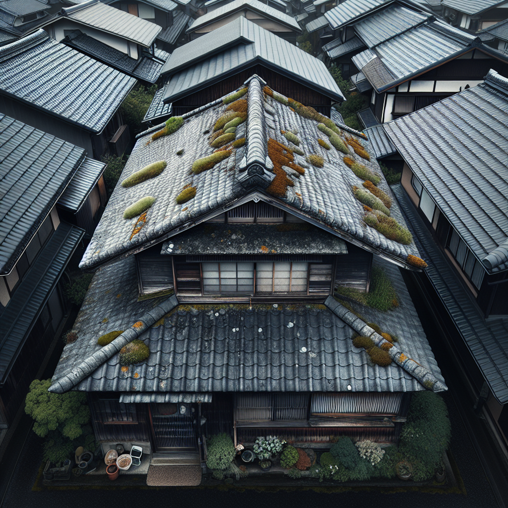 施工前の生駒市S様邸（スレート屋根の褪色・苔）